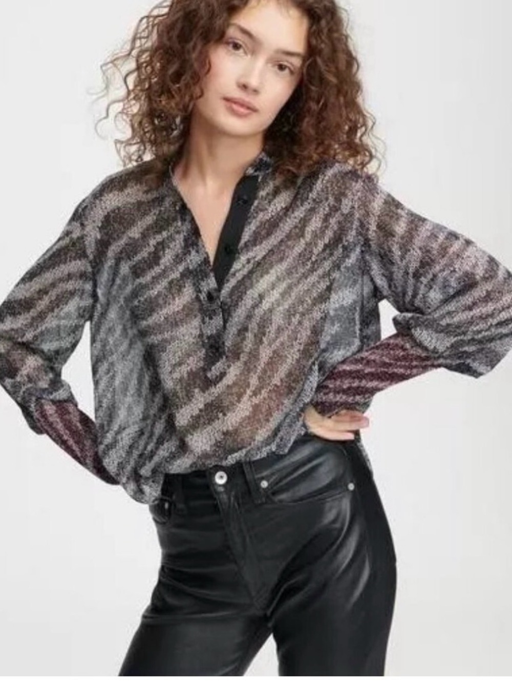 Rag & Bone Maris Zebra Silk Blouse L mob wife Edgy Y2K Luxe Date Night